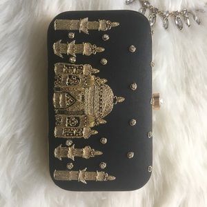 Black clutch with gold embroidery bridal